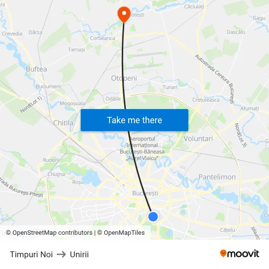 Timpuri Noi to Unirii map
