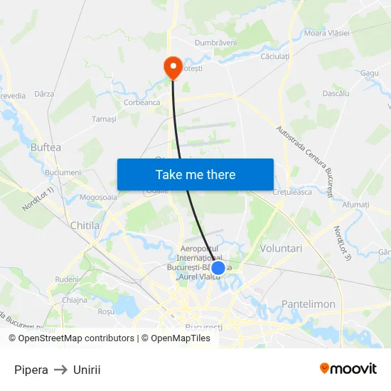 Pipera to Unirii map