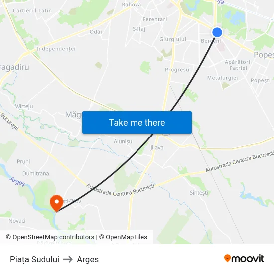 Piața Sudului to Arges map