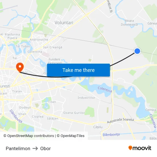 Pantelimon to Obor map