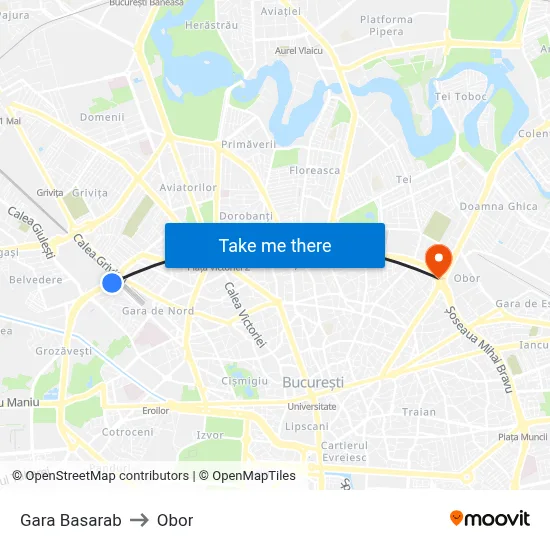 Gara Basarab to Obor map