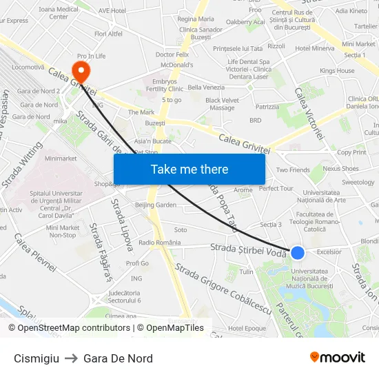 Cismigiu to Gara De Nord map