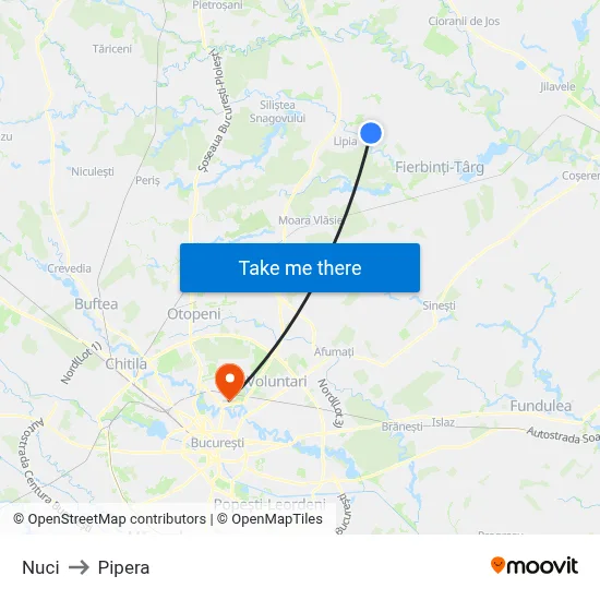 Nuci to Pipera map