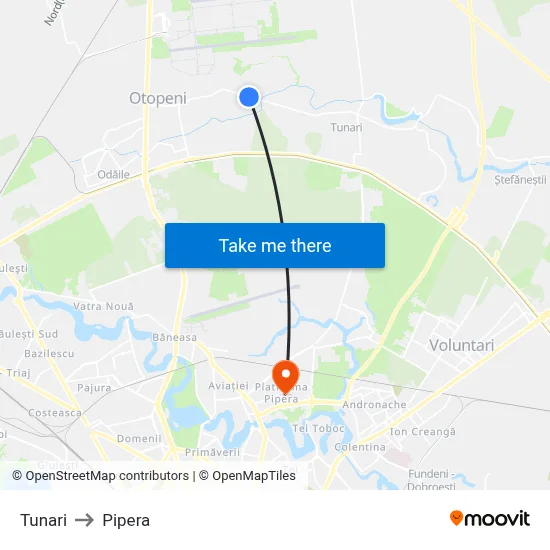Tunari to Pipera map