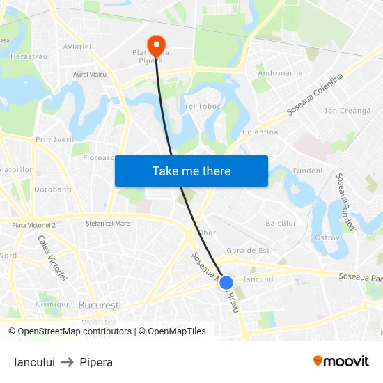 Iancului to Pipera map