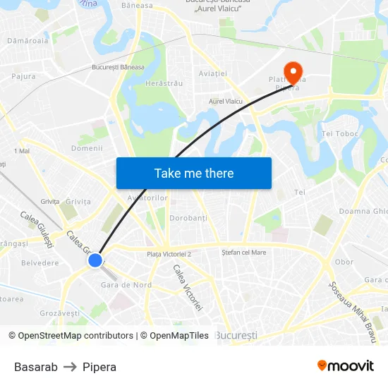 Basarab to Pipera map