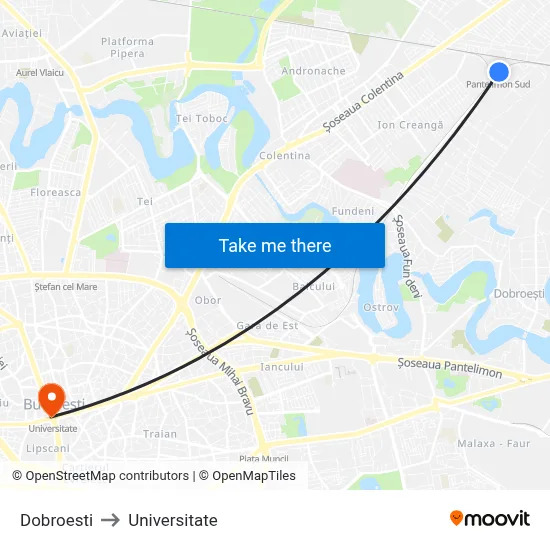 Dobroesti to Universitate map