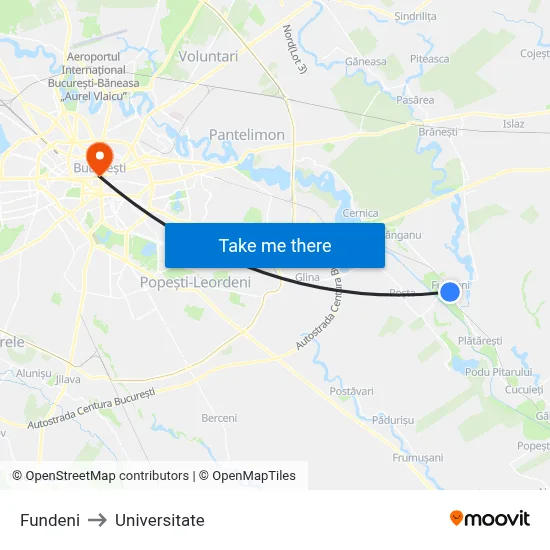 Fundeni to Universitate map