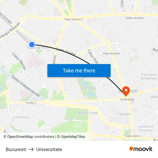 Bucuresti to Universitate map