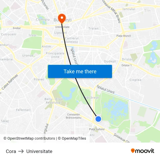 Cora to Universitate map