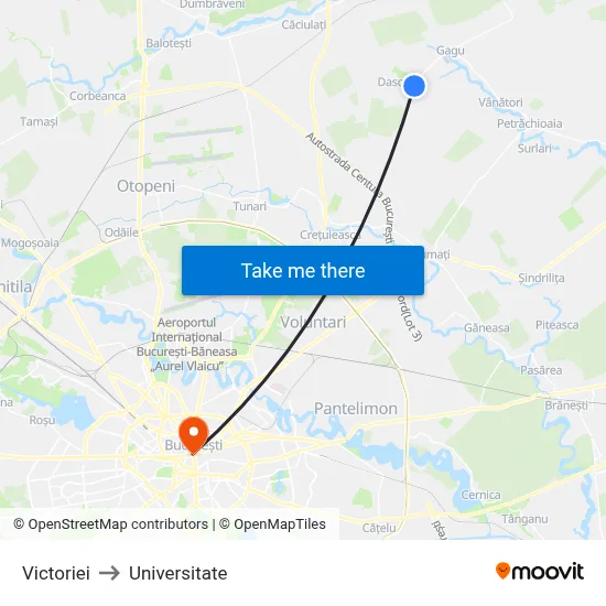 Victoriei to Universitate map