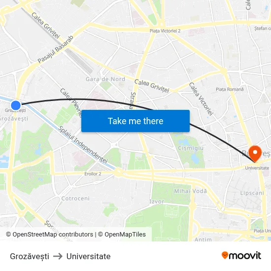 Grozăvești to Universitate map