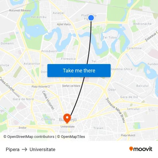 Pipera to Universitate map