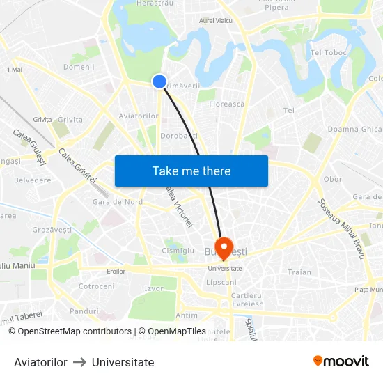 Aviatorilor to Universitate map
