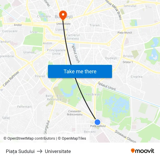 Piața Sudului to Universitate map