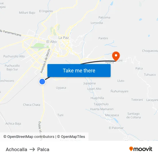 Achocalla to Palca map