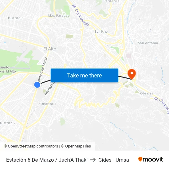 Estación 6 De Marzo / Jach'A Thaki to Cides - Umsa map
