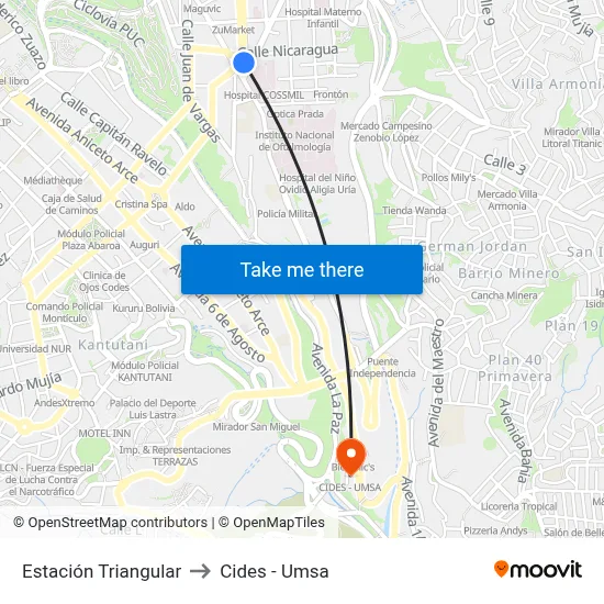 Estación Triangular to Cides - Umsa map