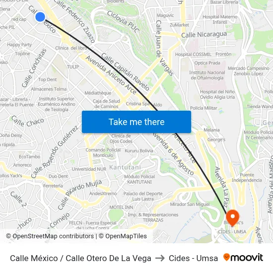 Calle México / Calle Otero De La Vega to Cides - Umsa map