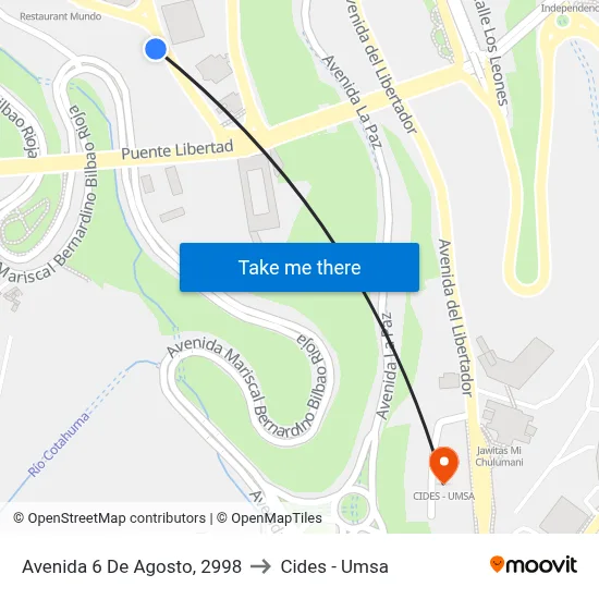 Avenida 6 De Agosto, 2998 to Cides - Umsa map
