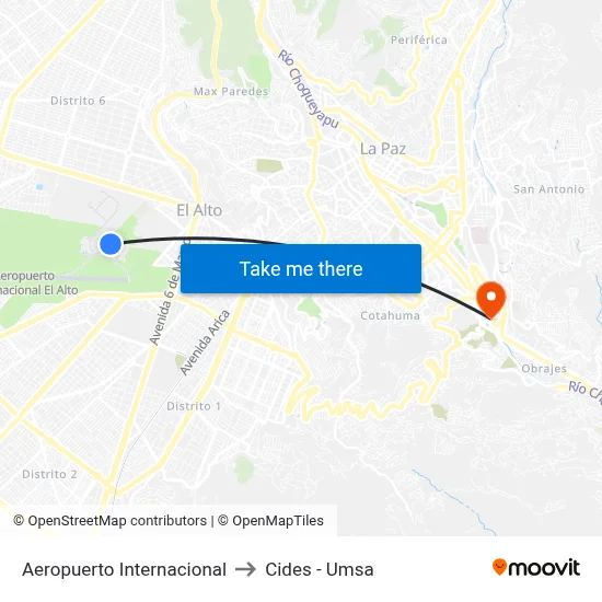 Aeropuerto Internacional to Cides - Umsa map