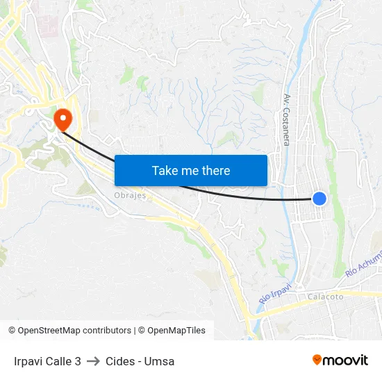 Irpavi Calle 3 to Cides - Umsa map