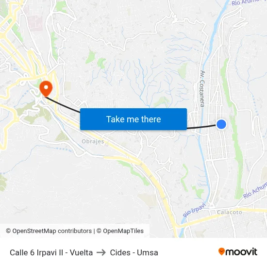 Calle 6 Irpavi II - Vuelta to Cides - Umsa map
