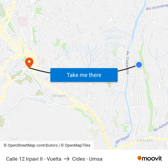 Calle 12 Irpavi II - Vuelta to Cides - Umsa map