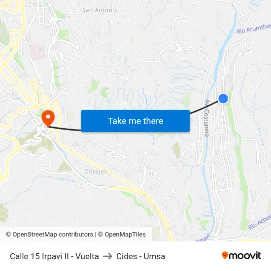 Calle 15 Irpavi II - Vuelta to Cides - Umsa map