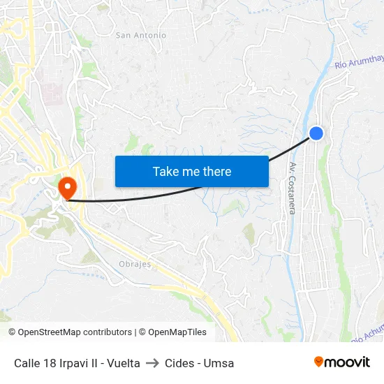 Calle 18 Irpavi II - Vuelta to Cides - Umsa map