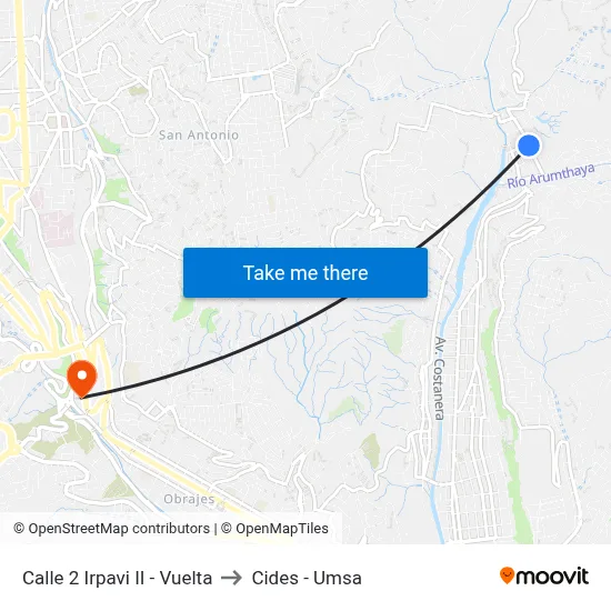Calle 2 Irpavi II - Vuelta to Cides - Umsa map