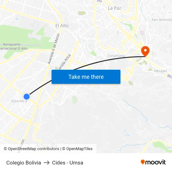 Colegio Bolivia to Cides - Umsa map