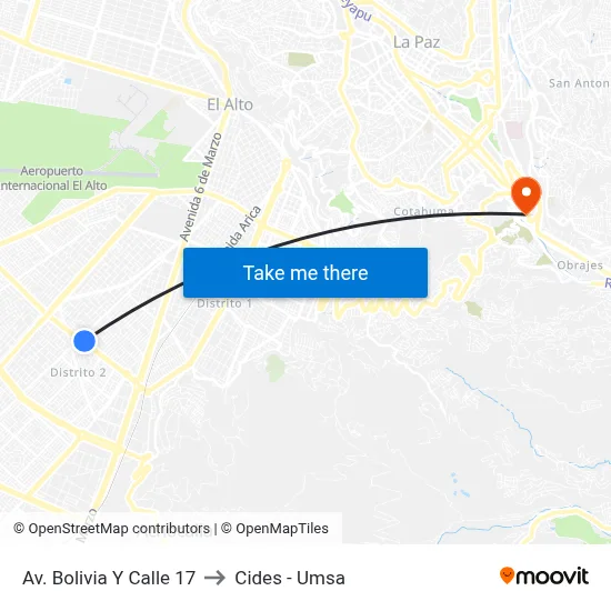 Av. Bolivia Y Calle 17 to Cides - Umsa map