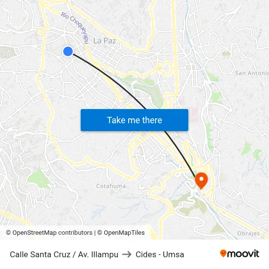 Calle Santa Cruz / Av. Illampu to Cides - Umsa map