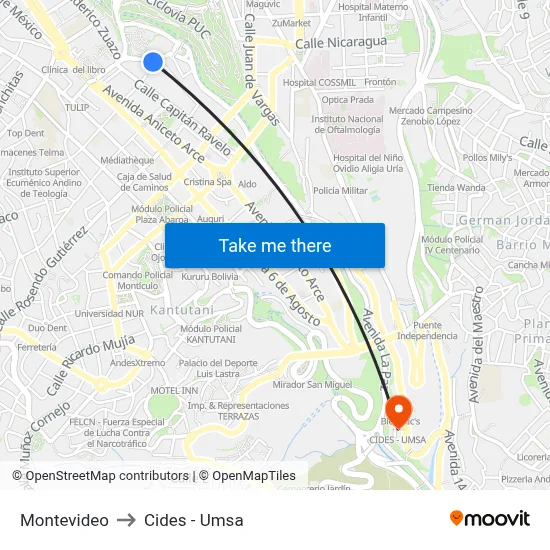 Montevideo to Cides - Umsa map