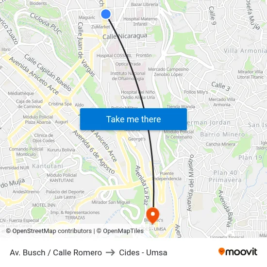 Av. Busch / Calle Romero to Cides - Umsa map