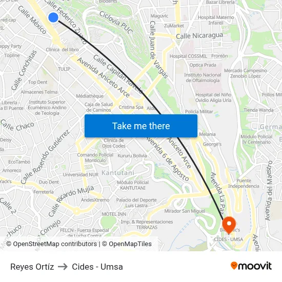 Reyes Ortíz to Cides - Umsa map