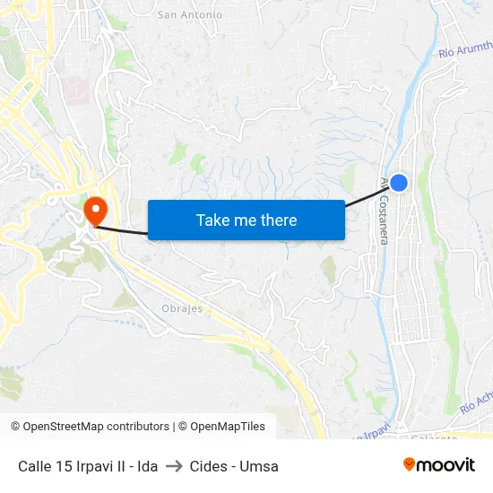 Calle 15 Irpavi II - Ida to Cides - Umsa map