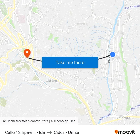 Calle 12 Irpavi II - Ida to Cides - Umsa map