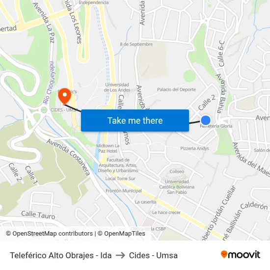 Teleférico Alto Obrajes - Ida to Cides - Umsa map