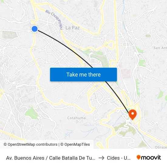 Av. Buenos Aires / Calle Batalla De Tumusla to Cides - Umsa map