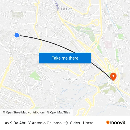 Av 9 De Abril Y Antonio Gallardo to Cides - Umsa map