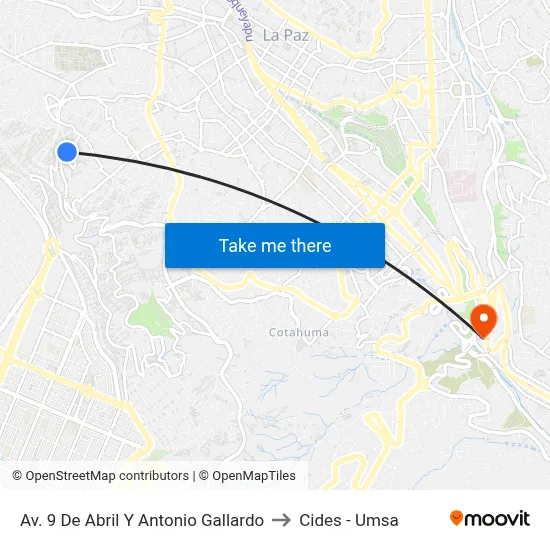 Av. 9 De Abril Y Antonio Gallardo to Cides - Umsa map
