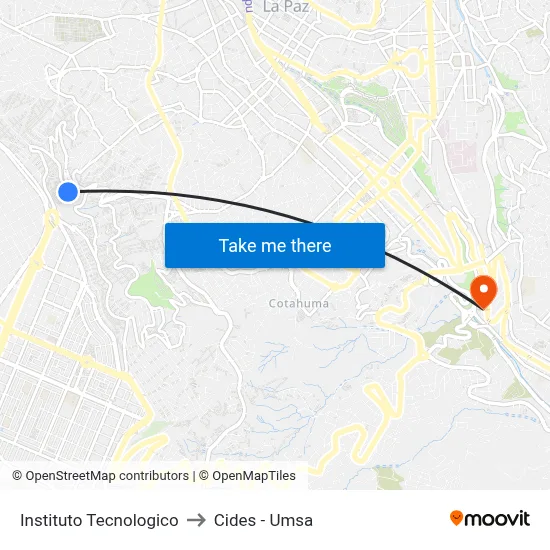 Instituto Tecnologico to Cides - Umsa map