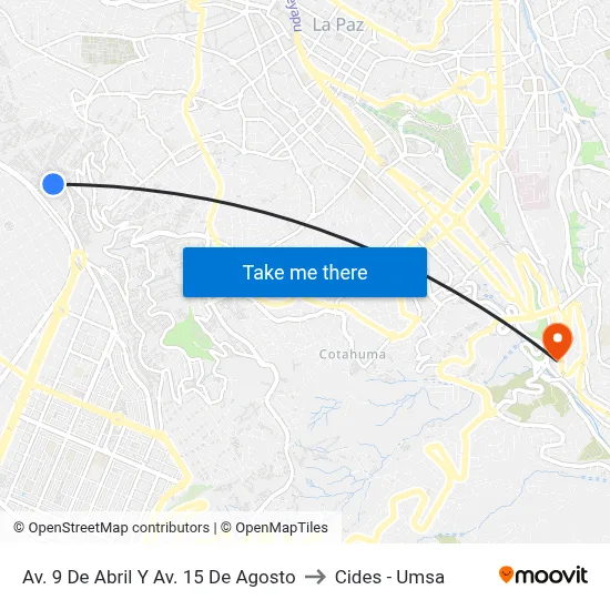 Av. 9 De Abril Y Av. 15 De Agosto to Cides - Umsa map