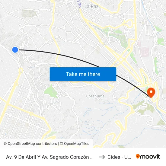 Av. 9 De Abril Y Av. Sagrado Corazón De Jesús to Cides - Umsa map