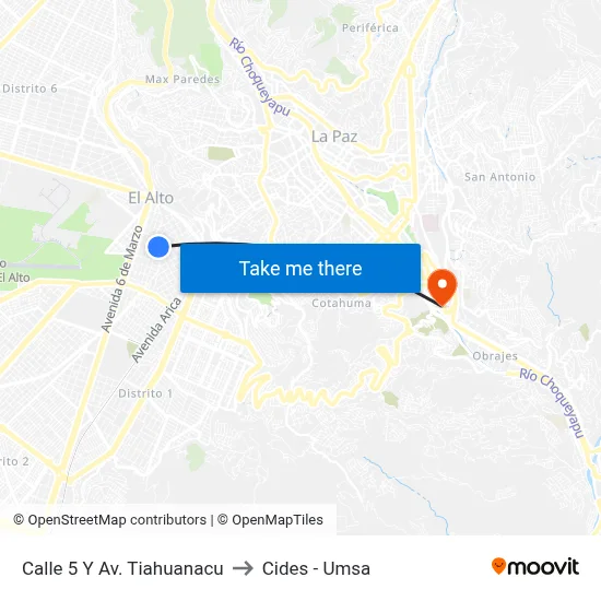 Calle 5 Y Av. Tiahuanacu to Cides - Umsa map