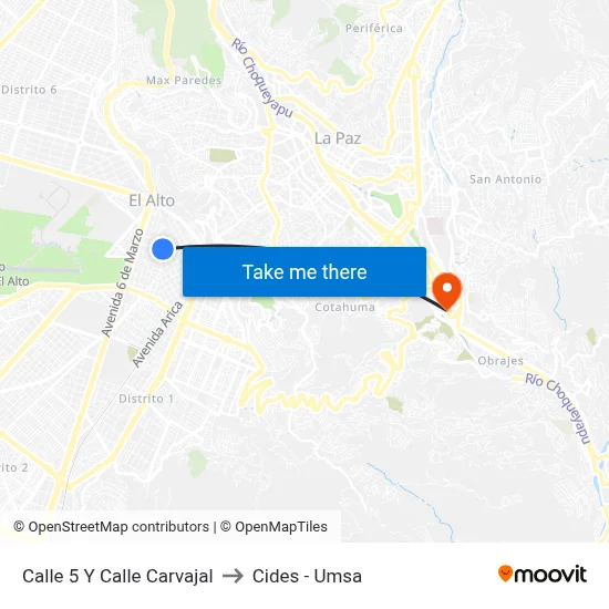 Calle 5 Y Calle Carvajal to Cides - Umsa map