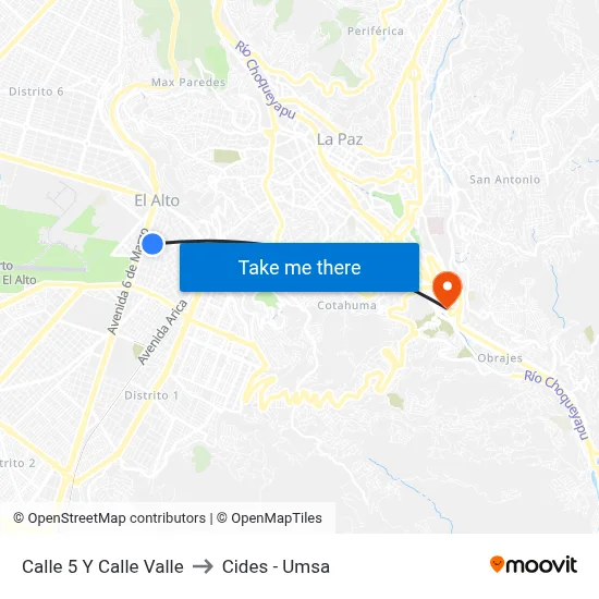 Calle 5 Y Calle Valle to Cides - Umsa map