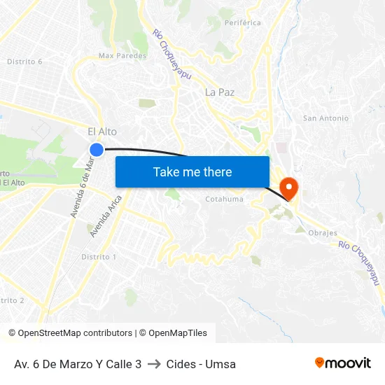 Av. 6 De Marzo Y Calle 3 to Cides - Umsa map